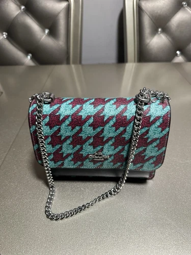 Coach CJ678 Mini tracolla trasparente in pelle firmata con stampa pied de poule