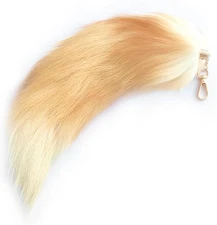 Gold Fox Tail Fur Keychain Therian Cosplay Soft Fluffy Faux Furry Tails Toy Kids
