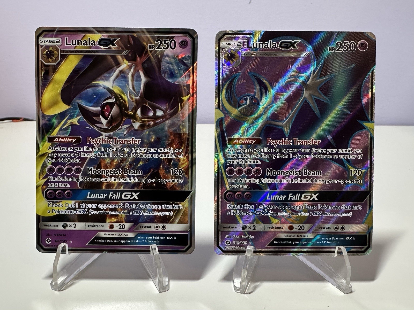 Lunala GX Ultra Rare (66/149) & Full Art Ultra Rare (141/149) Sun and Moon Base