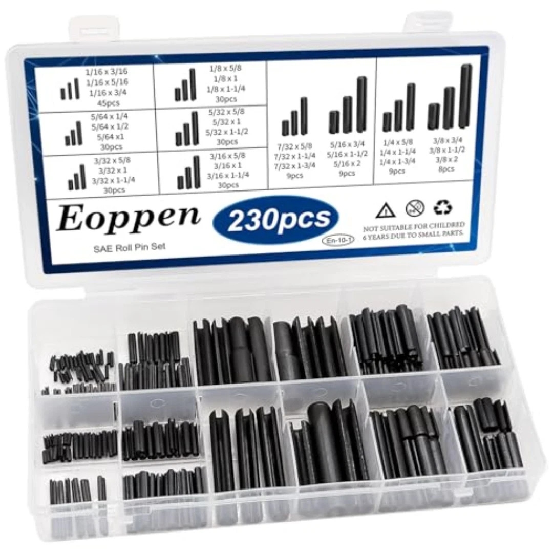 230Pcs SAE Roll Pin Assortment Set - Slotted Spring Pins Steel Split Expansion P