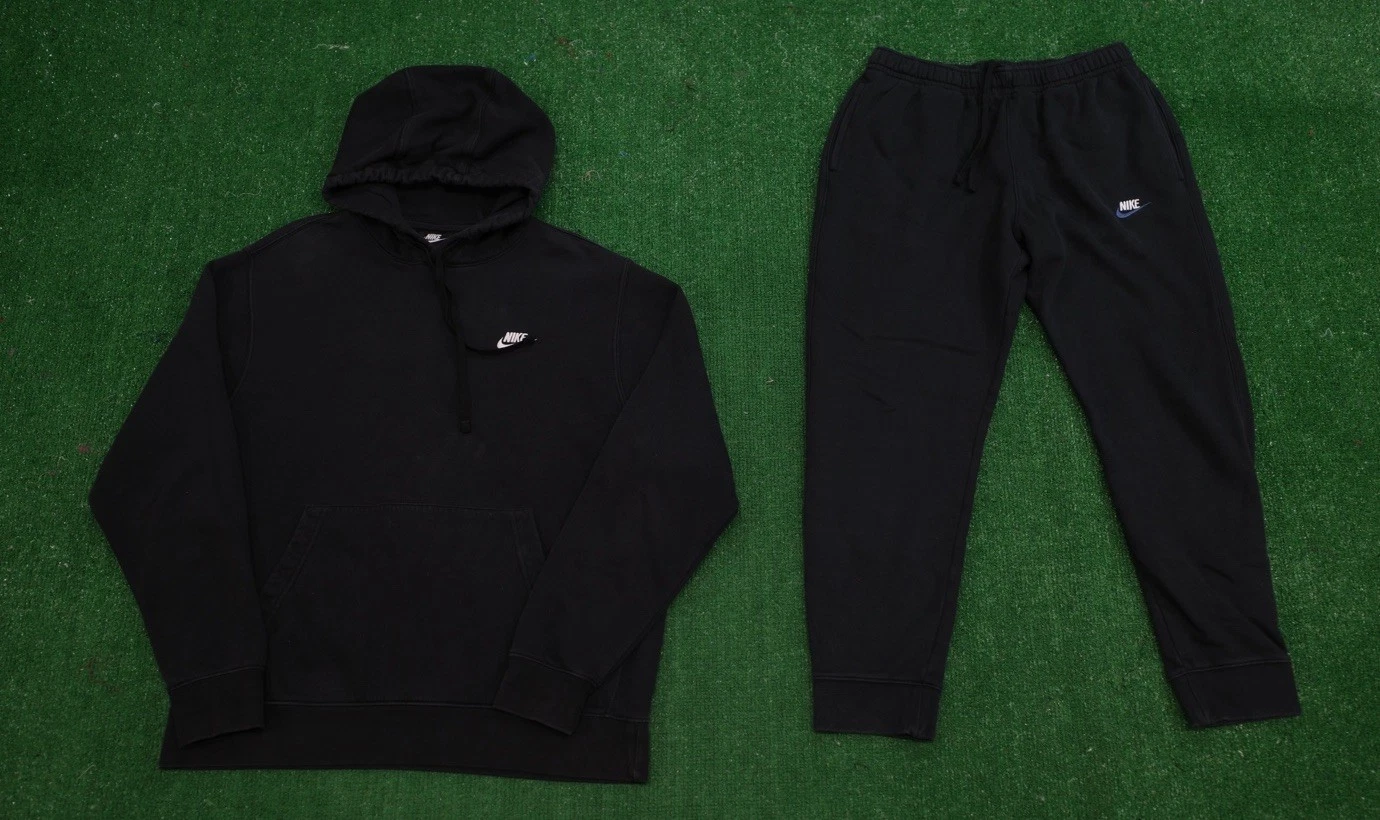 Nike Sportswear Fleece Black Sweatsuit Hoodie & Pants Joggers Set Size Large