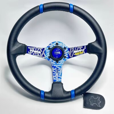 MOMO Ultra 350mm Blue Leather Steering Wheel for Sim Racing Drift JDM Genuine