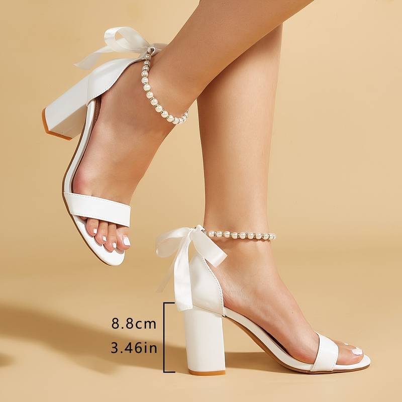 Brautschuhe Hochzeit Sandel Party Tanz Weiß mit Stirnband Perlen