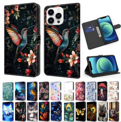Print Bird Wolf Cat Owl Wallet Cover Case For 12 13 11 7 8 Plus Google Pixel 3A