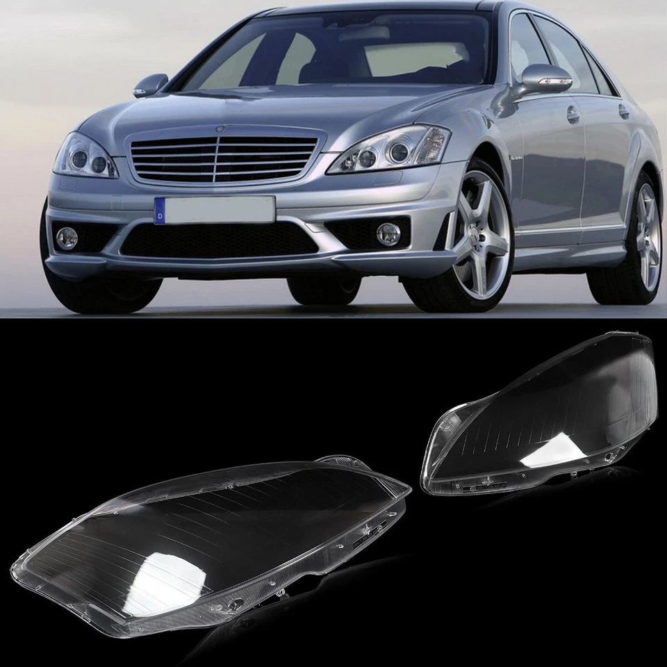 Pair For 2006-2009 Mercedes-Benz W221 S-Class Front Headlight Lens Covers Clear Foto 3 de 4