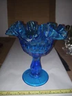 Vintage Fenton Blue Thumbprint Ruffled Edge Compote