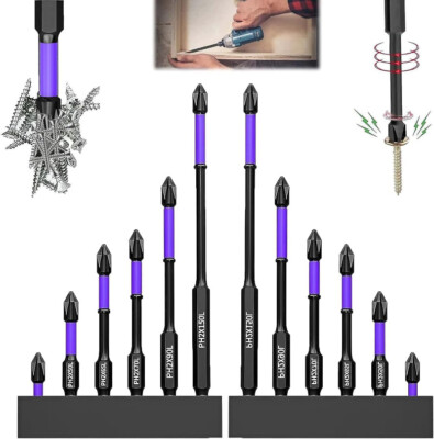 12Pcs Magnetic Anti-Slip PH2 Impact Driver Bit Set Phillips Cross Drill Bit Tool