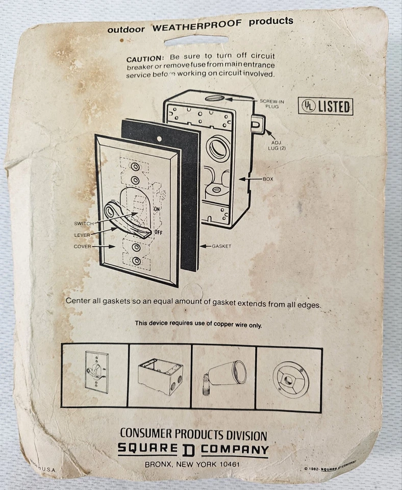 Square D Weatherproof Flush Lever Switch One Way 10A–125v Grey 216-AL-C NOS - Image 2 of 3