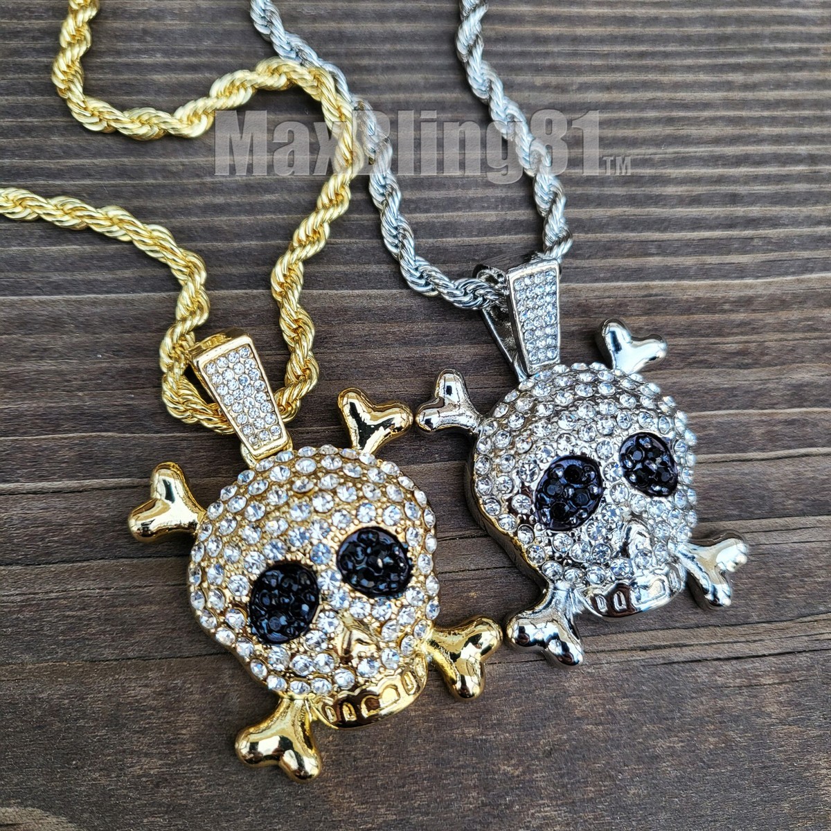 Hip Hop Iced Lab Diamond Skull Pendant 4mm 24