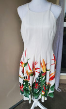 Calvin Klein Midi Dress Womens Small White Green Orange Tropical Beach Vacation