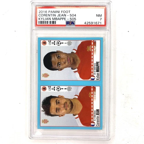2016 Panini Foot Kylian Mbappe Jean Rookie Sticker RC #505 PSA 7 NM FREE SHIP