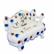 Occupied Japan Porcelain Doll House Sofa Red Blue Flowers w/Gold Trim