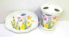 Day Lily Fine China Soap Dish Toothbrush Holder Seymour Mann Inc JAPAN Set of 2