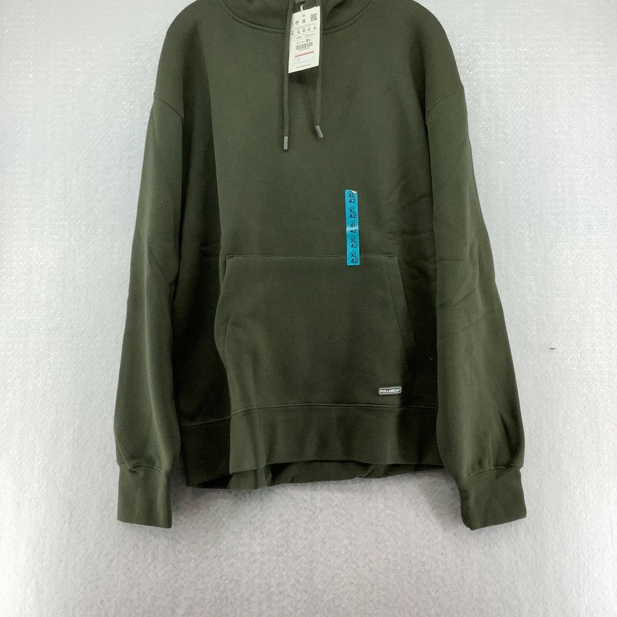 Pull And Bear Mens Long Sleeve Comfort Fit Olive Green Pullover Hoodie Size XL