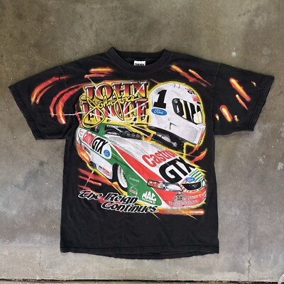 Vtg John Force NHRA 1990's T Shirt Drag Racing Mens Sz XL Champion Record Holder
