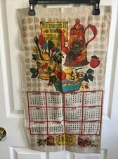 VTG 1970 Tea Towel Wall Hanging Veggies Kitchen Calendar Printed Fabric 28x16"
