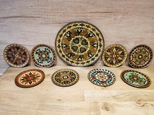 1+8 talerzy ściennych malowanych - miski - mosiądz z wkładką emaliowaną - ø 16,7 cm i 8,9