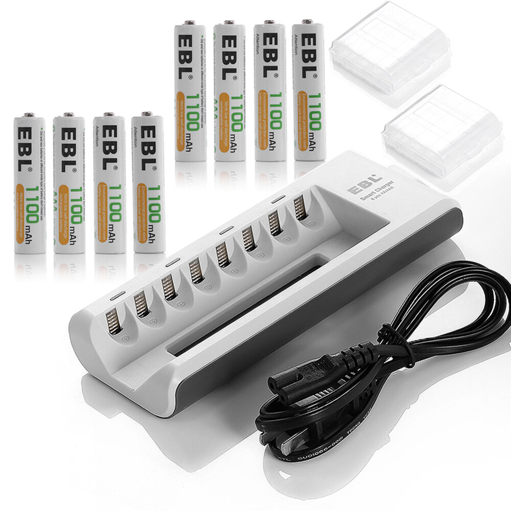 EBL AAA Batteries 8pcs 1100mAh  Rechargeable w Box with a 8-Slots AA AAA Charger-image