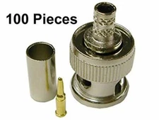 100pcs RG59 BNC Male Crimp On Connector Adapter Coaxial Cable for Security CCTV