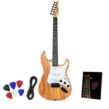 LyxPro CS Beginner 39” Electric Guitar & Electric Guitar Accessories, Natural