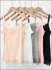 Women Summer Soft Plus Size Lace Tank Top Cami Bozzolo Long Layering Basic Vest