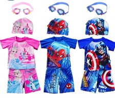 Spiderman Short Bade-Set mit Mütze T-Shirt Schwimmen Captain America