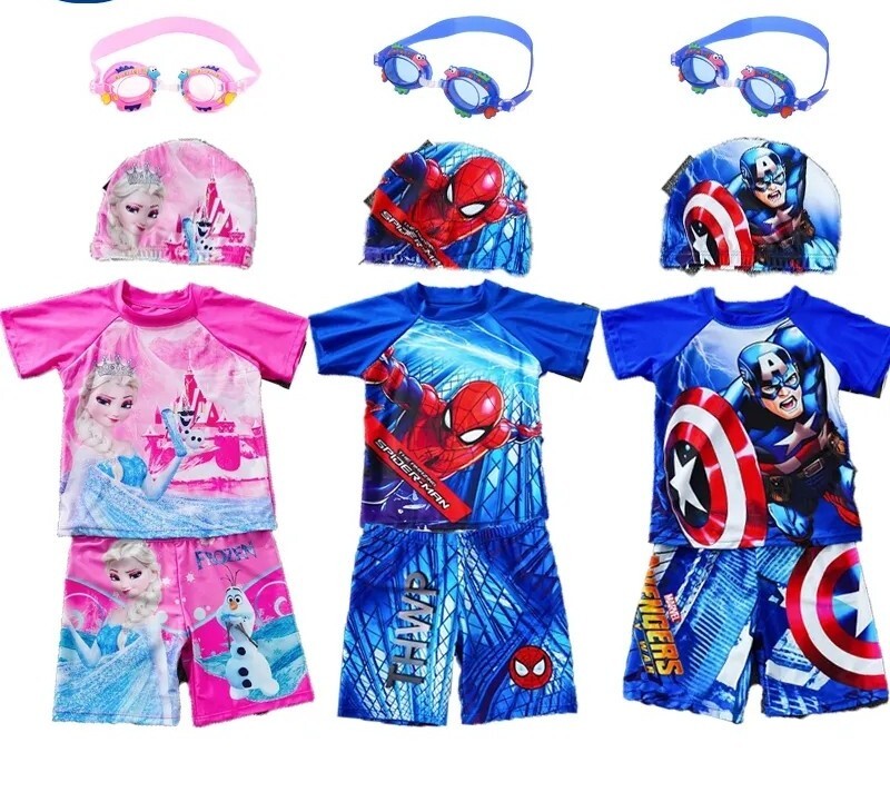 Spiderman Pantalones Cortos Camiseta Gorro Baño Niño Captain America Reina Nieve