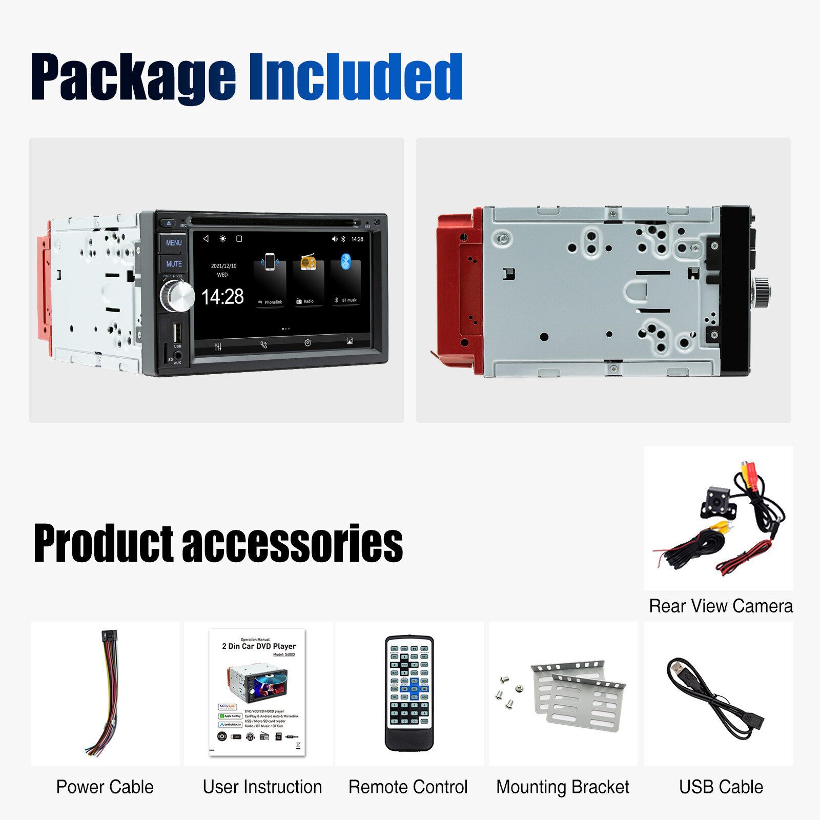 6.2" Double 2 DIN CD DVD CarPlay Car Radio Stereo Touch Screen FM/RDS + Camera