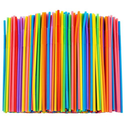 300 Pcs Colorful Flexible Plastic Straws, BPA-Free Disposable Bendy Straws, 10.2