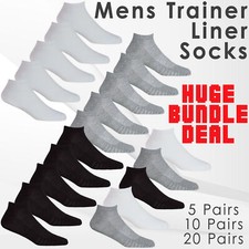 5 10 20 Pairs Mens Trainer Liner Ankle Socks Everyday Sports Gym Multipack 6-11