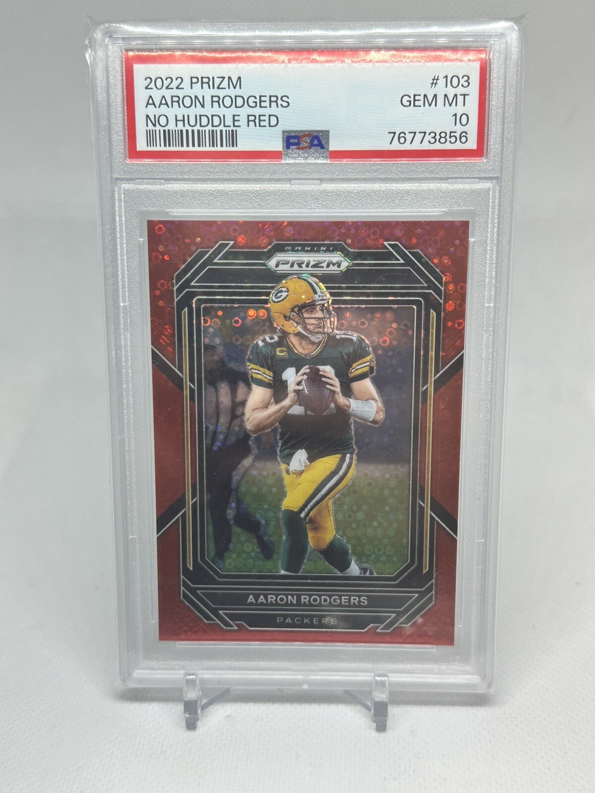 2022 Panini Prizm Football Aaron Rodgers No Huddle RED /50 PSA 10 Packers