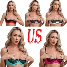 Women's 1/4 Cup Lace Open Nipple Bra Top Underwear Wireless Plunge Bralette Bra