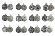 24 pack Silver Zodiac Horoscope Charms for Making Jewelry Bracelets & Necklaces