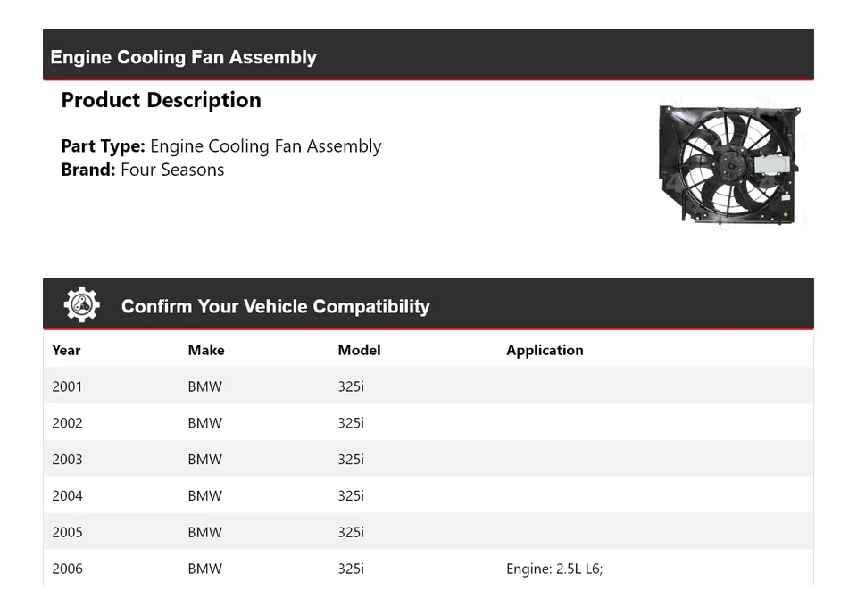 Para 2001-2006 BMW 325i conjunto de ventilador de refrigeração do motor 4 estações 2002 2003 2004 2005 - Imagem 2 de 4