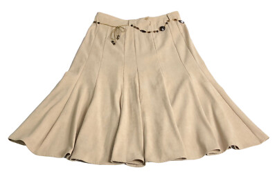 Dressbarn Skirt Womens 10 Beige Midi Fit & Flare Faux Suede Belt Western Boho