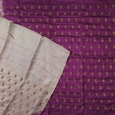 Vintage Purple Sarees 100 Pure Silk Hand Embroidered Paisley Sari 5YD Fabric
