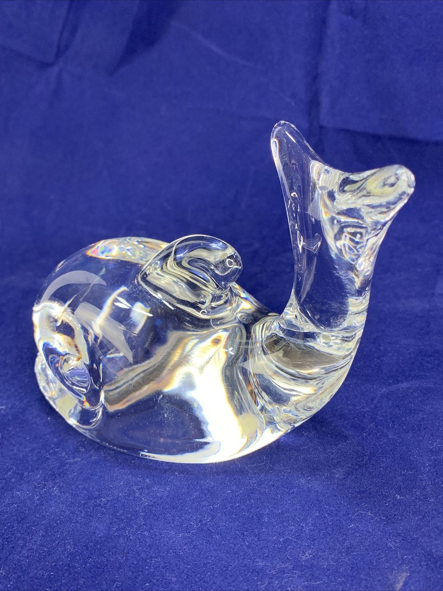 Daum France Crystal Whale Clear Art Glass Signed Paperweight