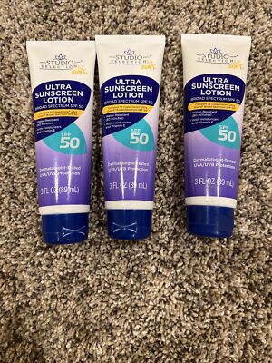 3 Ultra Sunscreen Lotion SPF 50 Broad Spectrum Protection Studio Selection 3x3oz