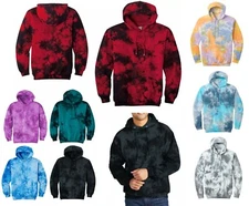 TIE DYE LIGHTWEIGHT FLEECE HOODIE, PULLOVER, CRYSTAL, TYE DIE, DYED, DIED, S-4XL
