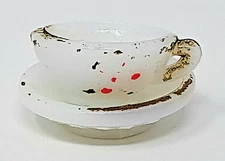 Miniature Milk Glass Tea Cup & Saucer Set doll tea party Marked Japan vintage