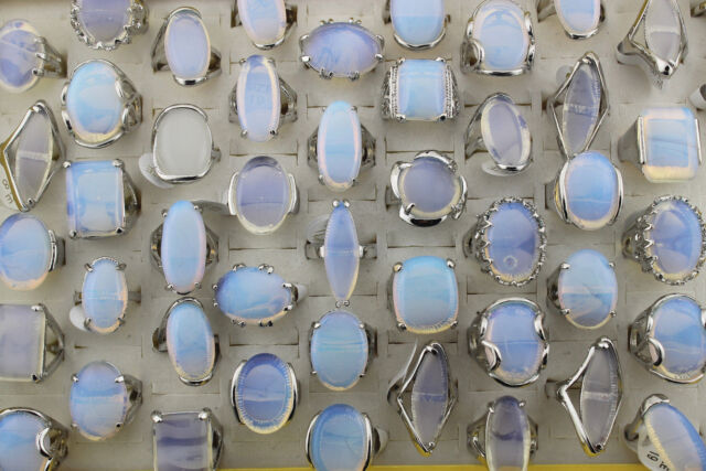 Mixed Lots 25pcs OVERSIZE Nature Opal Stone Silver plated Lady&#039;s Ring