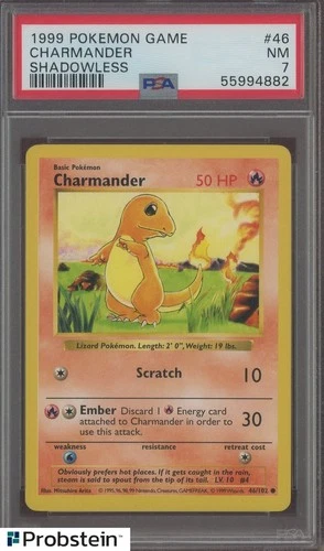 1999 Pokemon Game Shadowless #46 Charmander PSA 7 NM