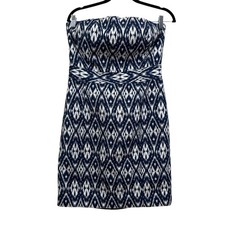 Banana Republic WomeN Blue White Ikat Strapless Ruched Waist Sheath Dress Sz 8*