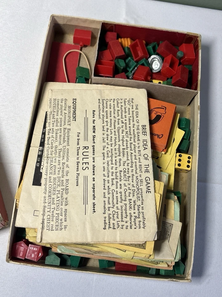 Vintage 1954 Monopoly Game Popular Edition Parker Brothers No Board Mix Pieces - Image 2 of 4