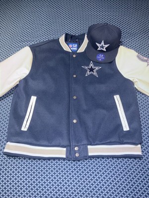 Cowboys NFL Embroidered Helmet Varsity Letterman Jacket Size XL With Cap