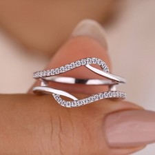 Solid 14K White Gold Moissanite Enhancer Guard Wedding Band 0.60 Carat Round Cut