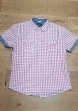 Red Herring Men's red Cotton Short Sleeve Button-Up Shirt Size L vgc 