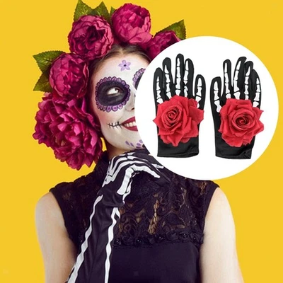 Gants squelettes roses pour Halloween, accessoires de fête fantaisie, - Photo 1/4