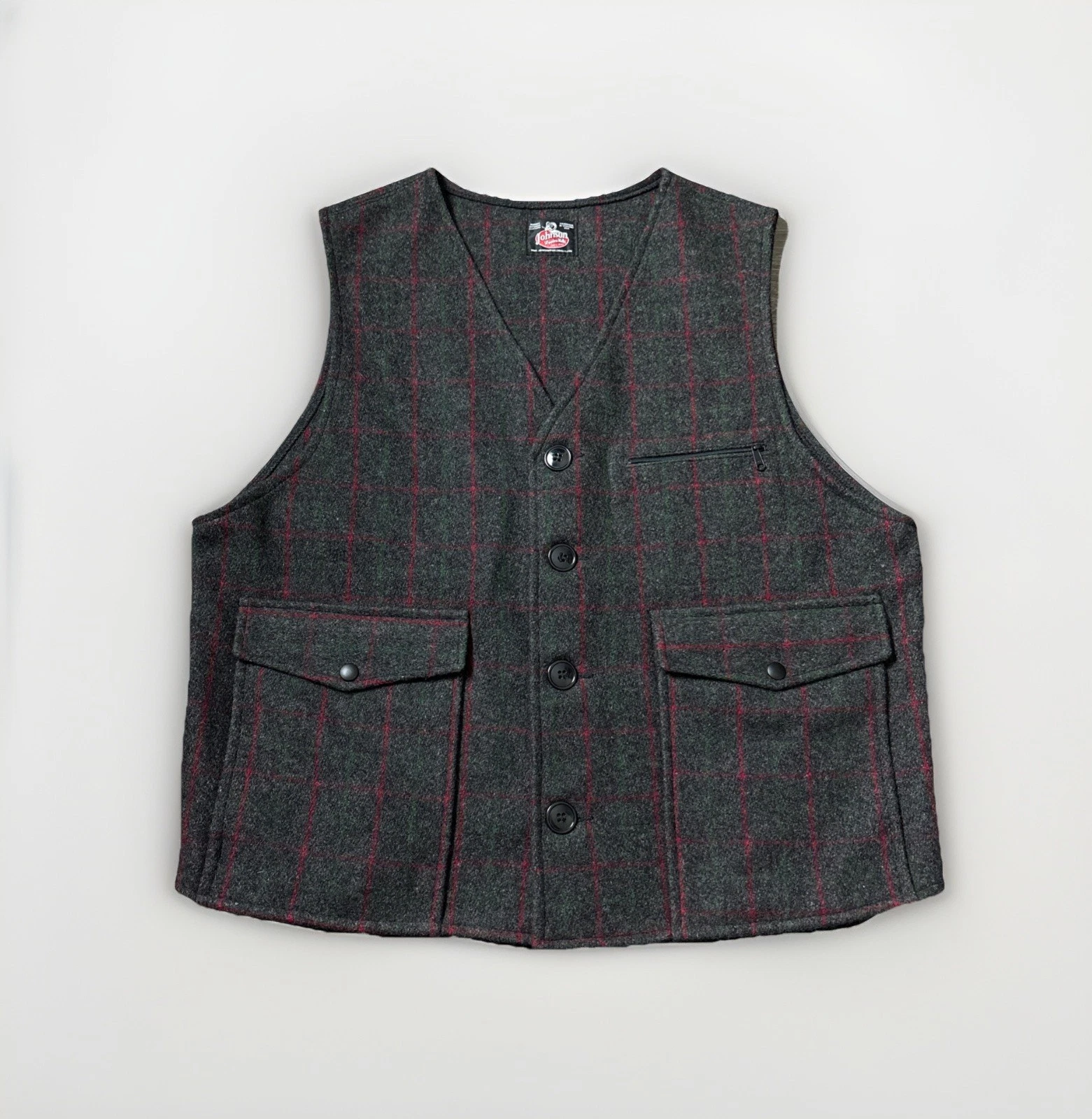 Vintage Johnson Woolen Mills Wool Vest Men’s XL Adirondack Plaid Made in USA