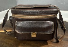 Vintage Camera Bag Brown Leather Carrying Case Shoulder Strap Collectable Prop